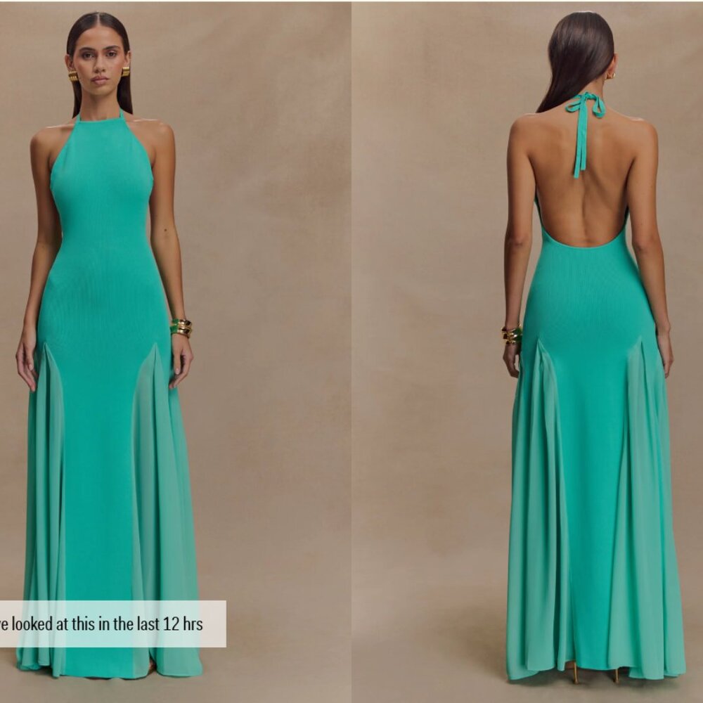 Meshki Soleil Knit And Mesh Halter Maxi Dress - Lagoon